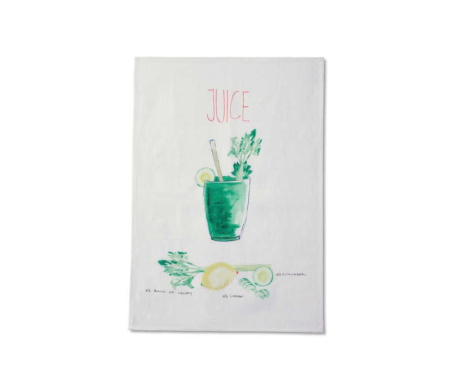 Lniana ściereczka z ilustracją zielonego soku z warzywami.
