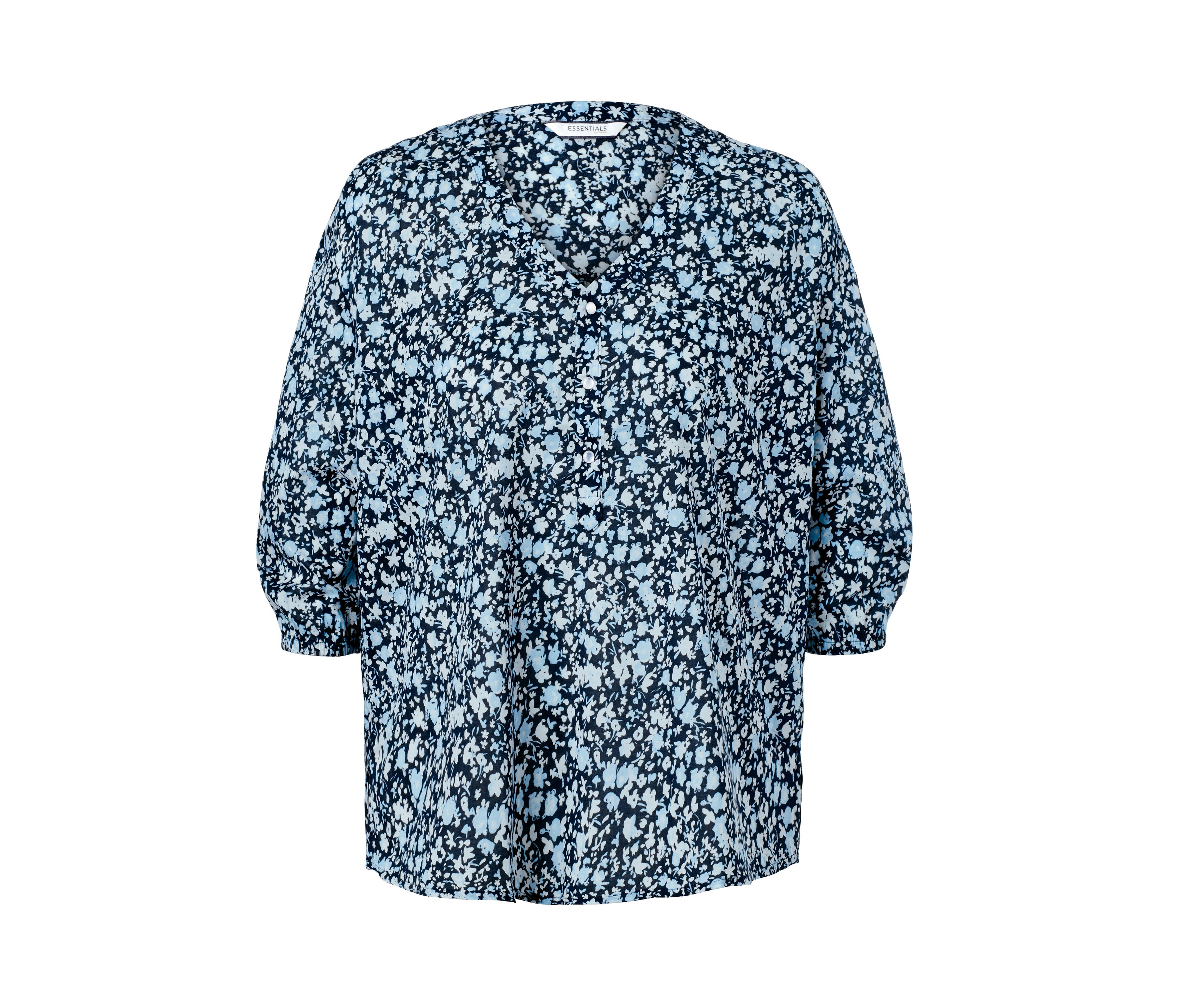 Tchibo - Bluzka z tkaniny w kwiatki- niebieski/w kwiatki