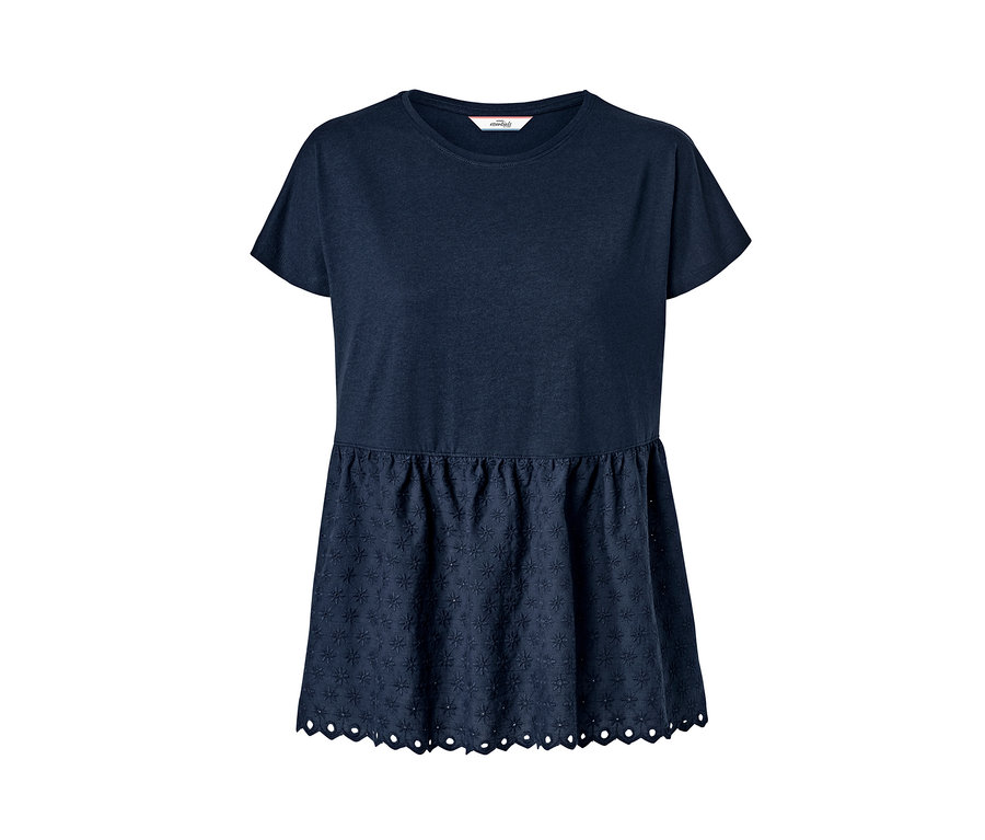 Granatowa bluzka z mieszanki materiałowej z haftem.