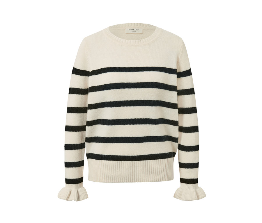 Sweter w paski z falbanką.