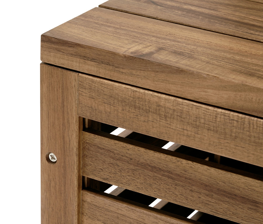 Detal ławki balkonowej z parawanem „Lenja” ze skrzynią do przechowywania.