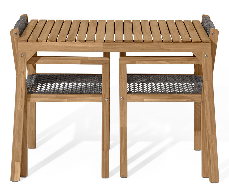 Szczegółowy widok zestawu balkonowego z plecionką tekstylną.