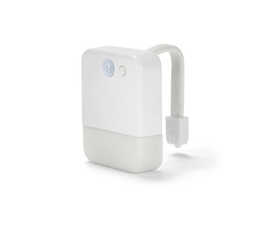 Biała lampka nocna LED do toalety z czujnikiem ruchu.