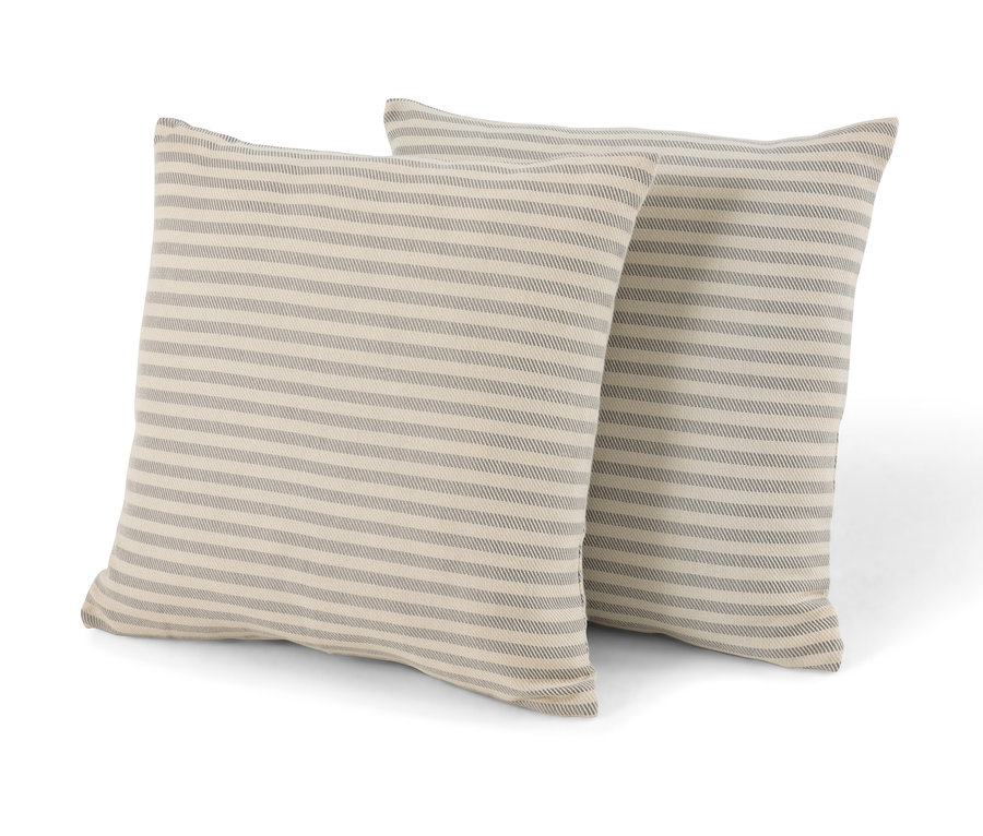Dwie poduszki ogrodowe w paski o strukturze lnu.