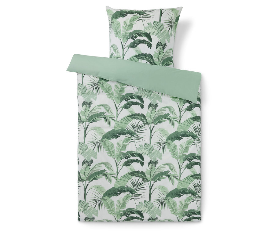 Pościel Renforcé z motywem palmowym w standardowym rozmiarze.