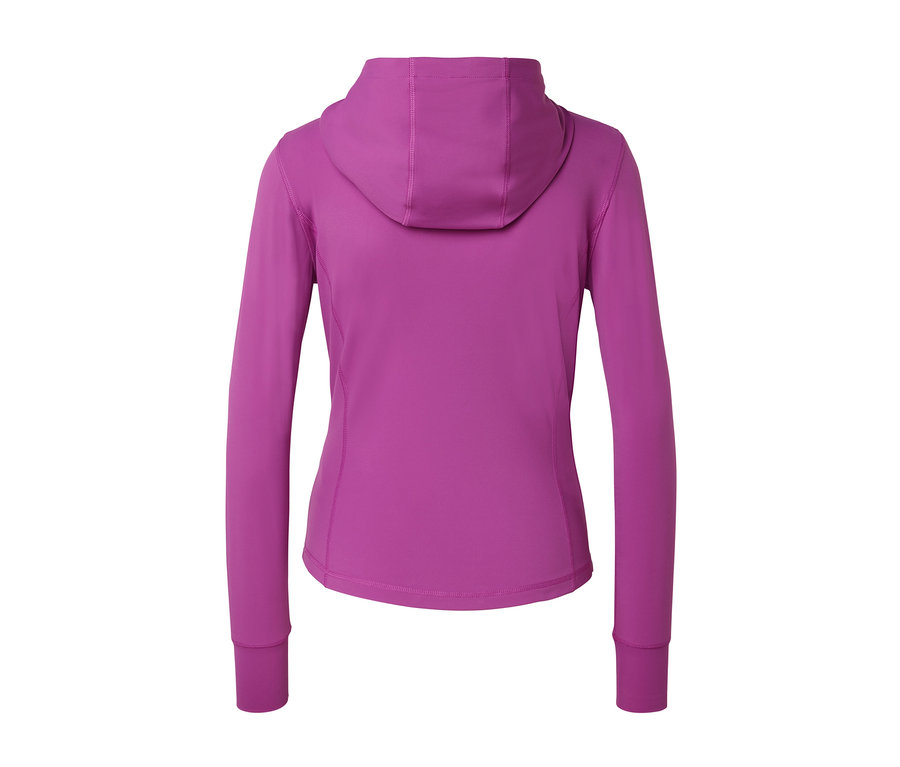 Widok z tyłu fioletowej bluzy sportowej.