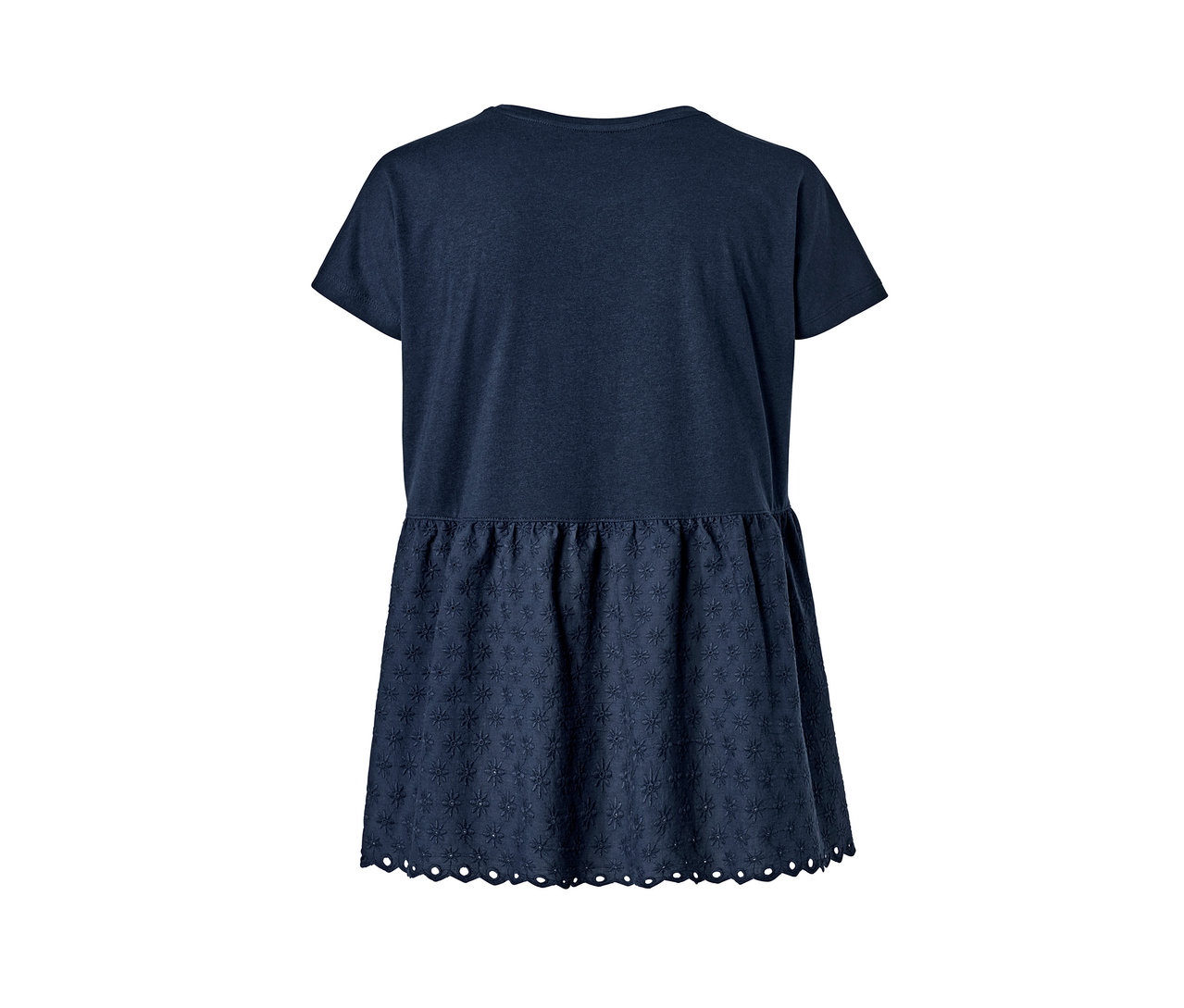 Granatowa bluzka z mieszanki materiałowej z haftem.