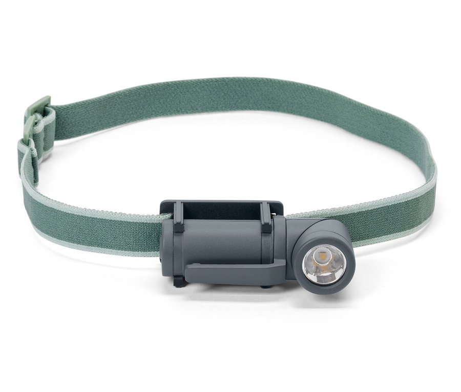 Latarka czołowa 2 w 1 LED z oliwkowozieloną opaską.