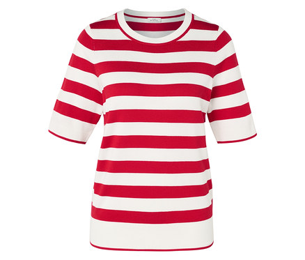 Cienki sweter, w czerwono-białe paski