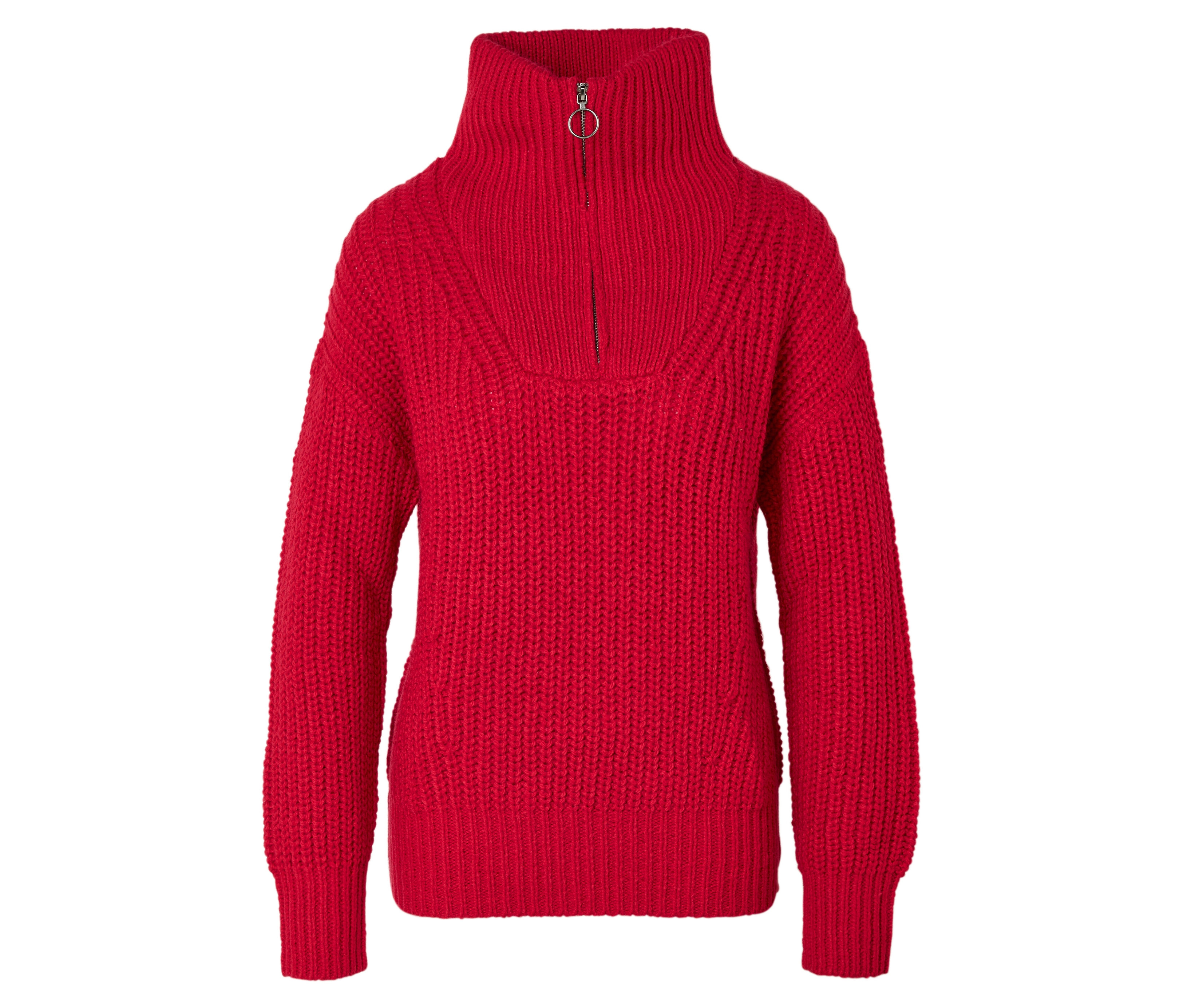 Tchibo - Gruby golf z rozpinanym kołnierzem- czerwony