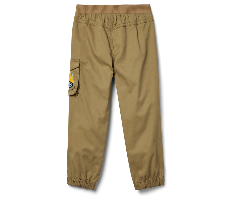 Khaki spodnie z elastycznym pasem i naszytą kieszenią z aplikacją koparki.