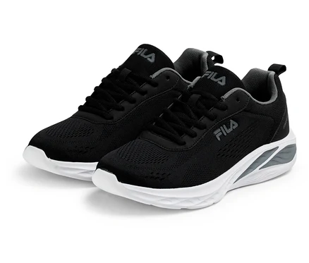 Dwa czarne sneakersy męskie FILA Specctris z białymi podeszwami i szarymi akcentami na białym tle.