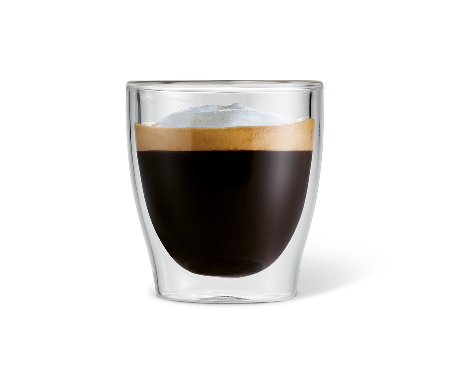 Espresso w 2 szklankach o podwójnych ściankach.