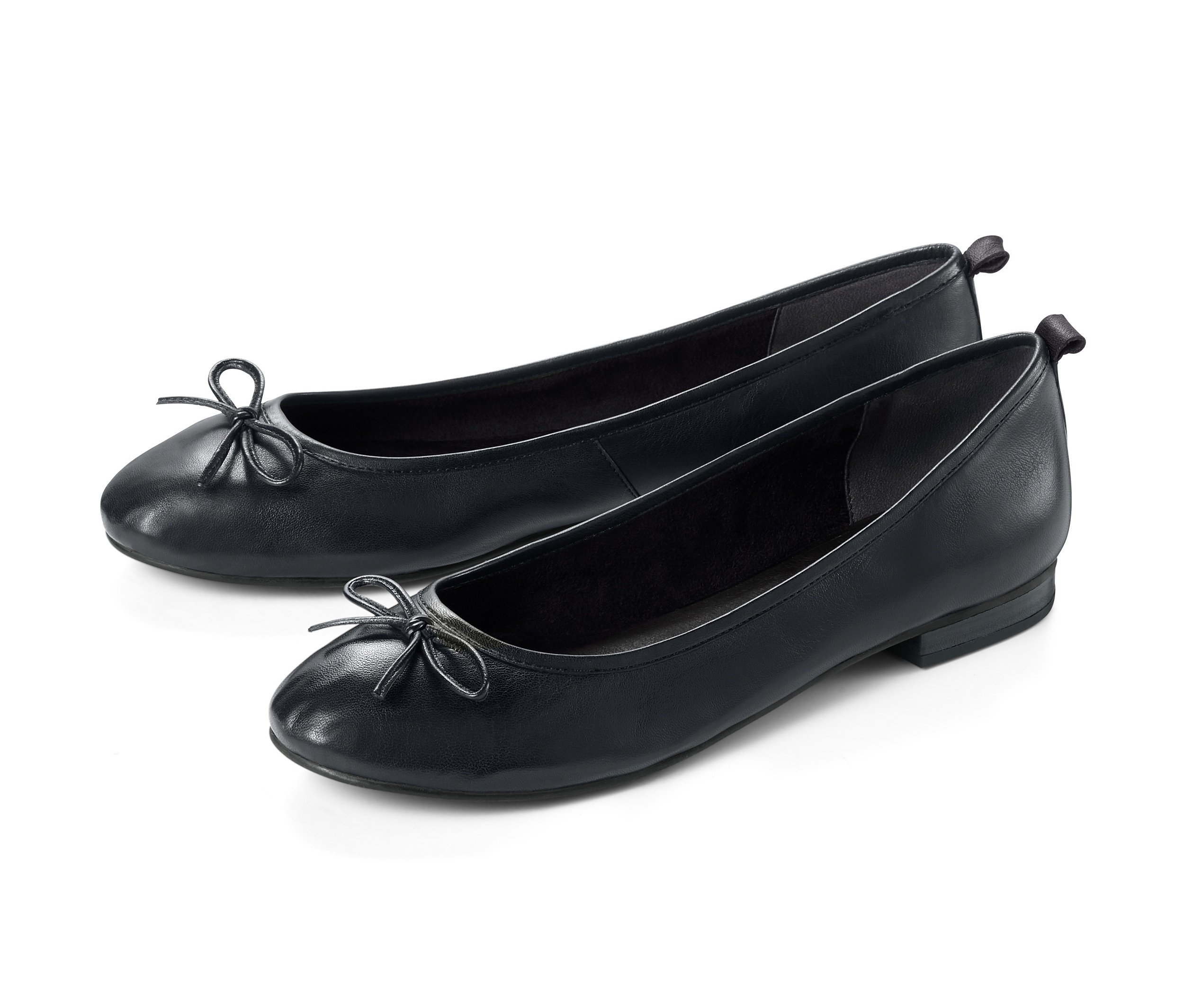 Tchibo - Damskie czarne baleriny skórzane- czarny