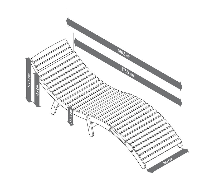 Ilustracja składanego leżaka falistego »Lenja« z wymiarami.