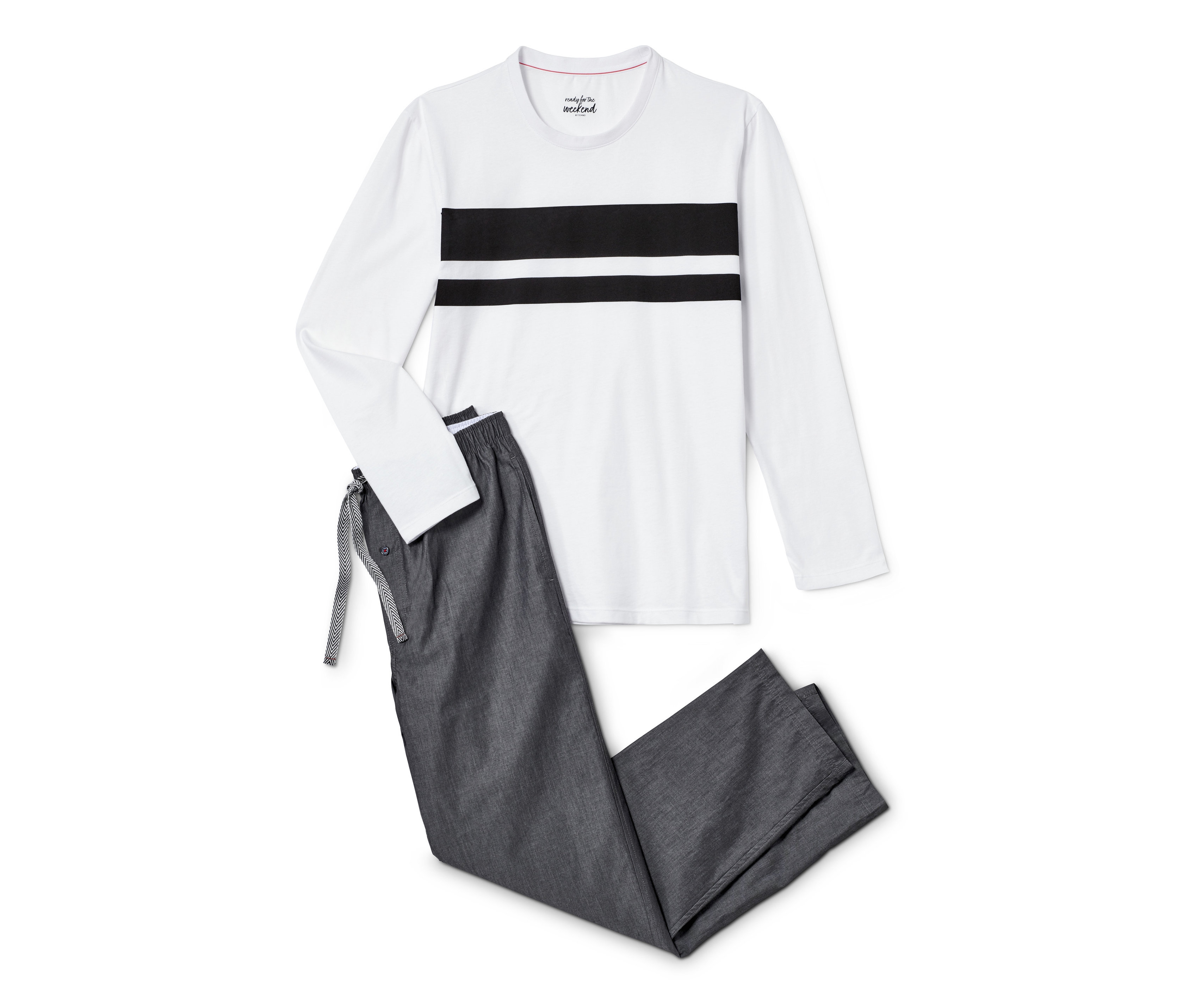 Tchibo - Piżama ze spodniami z tkaniny Chambray- czarny/biały/w paski