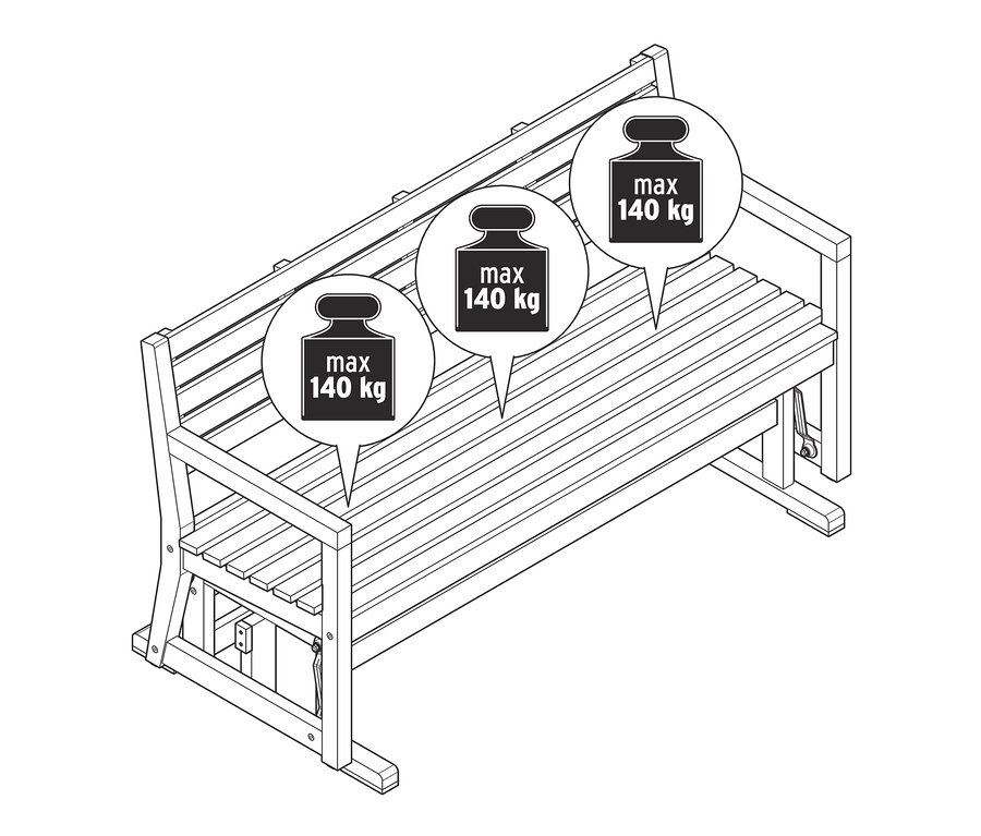 Ilustracja ławki Schaukelbank o maksymalnej nośności 140 kg.