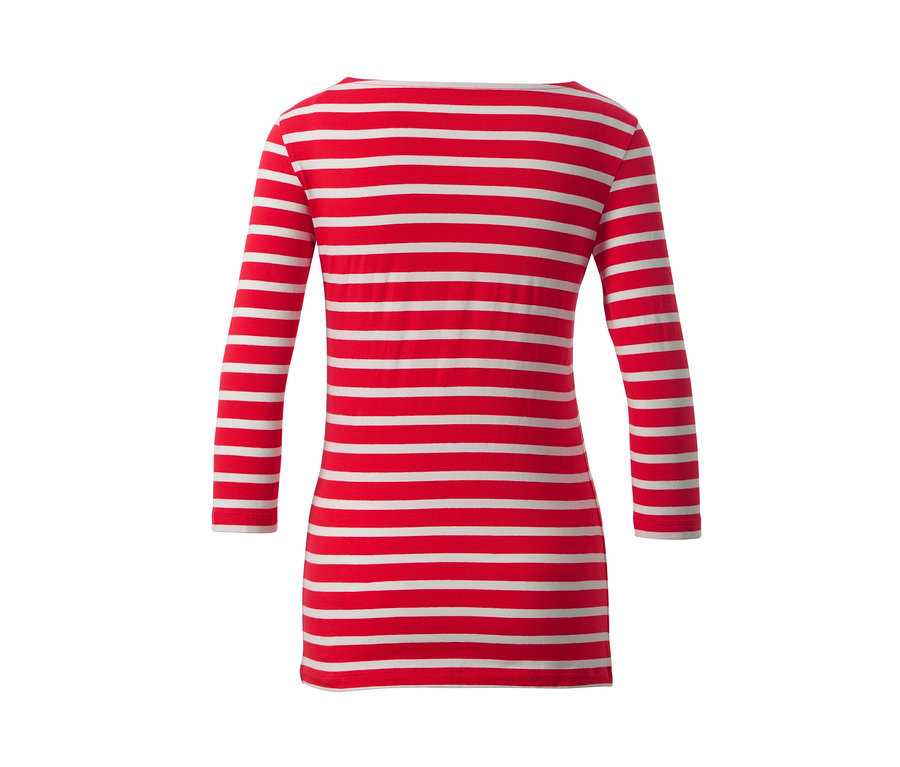 Bluzka w paski z rękawami o długości 3/4, czerwono-białe paski.
