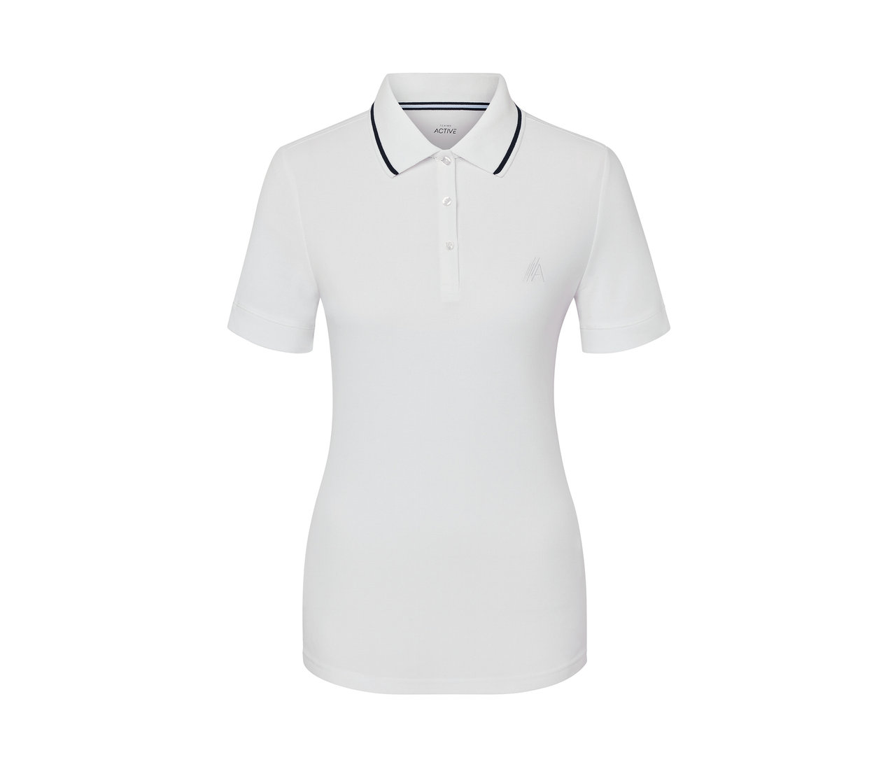 Biała funkcyjna koszulka polo z krótkim rękawem.