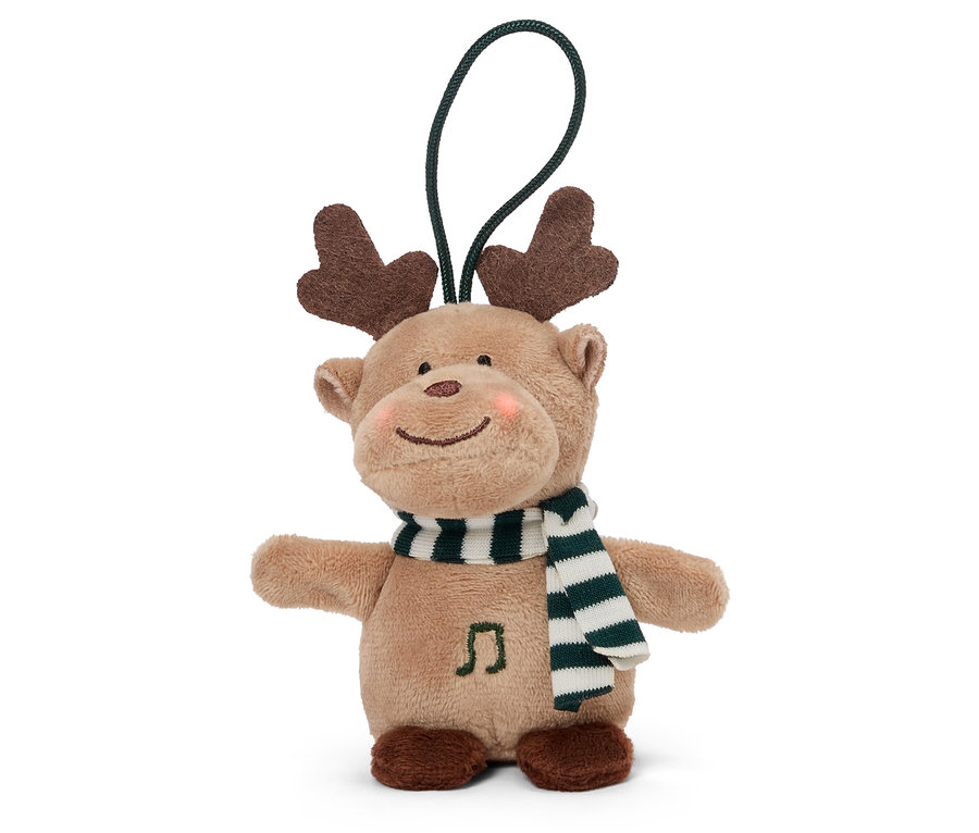 Pluszowy renifer z szalikiem i pętelką.