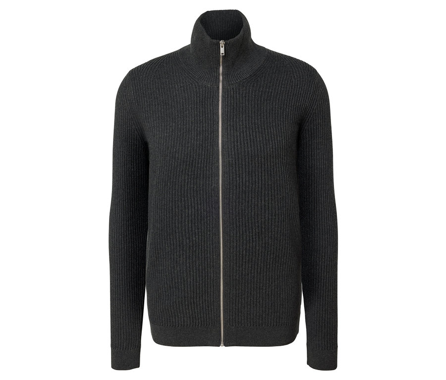 Antracytowy rozpinany sweter z dzianiny.