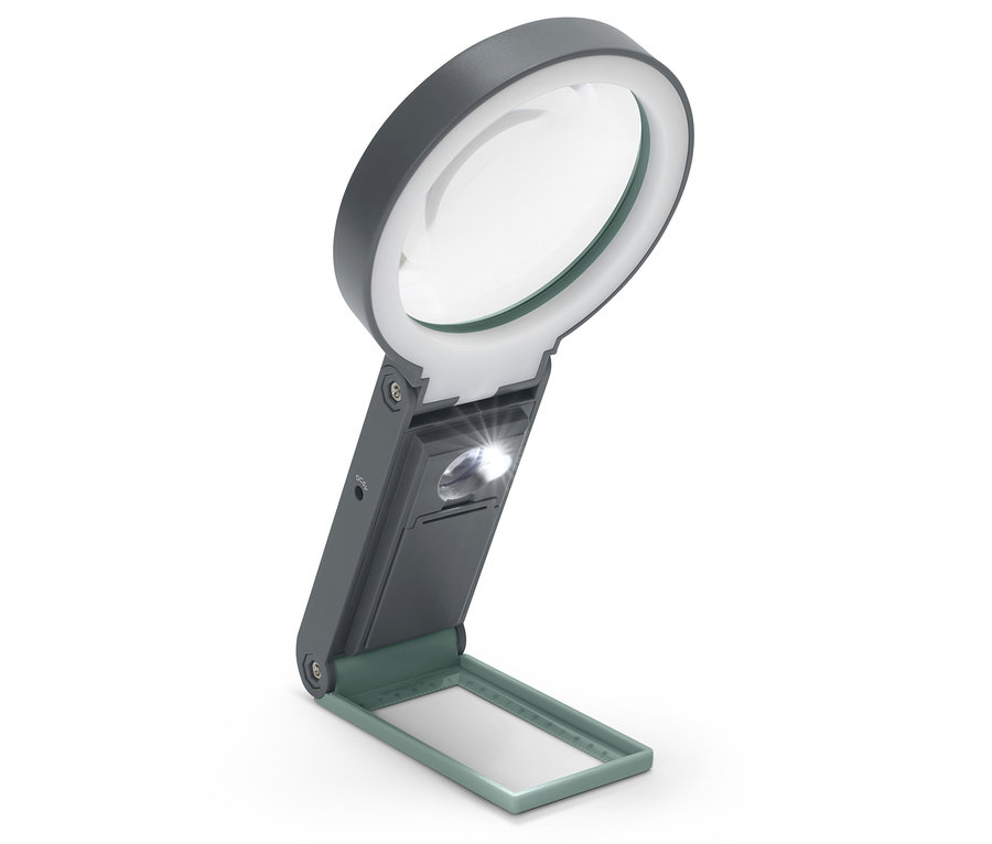 Widok lupy roboczej LED ze statywem.