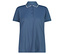 Niebieska koszulka polo z białym kołnierzykiem i mankietami.