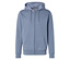 Jasnoniebieska bluza z kapturem, zamkiem błyskawicznym i kieszenią typu kangur.