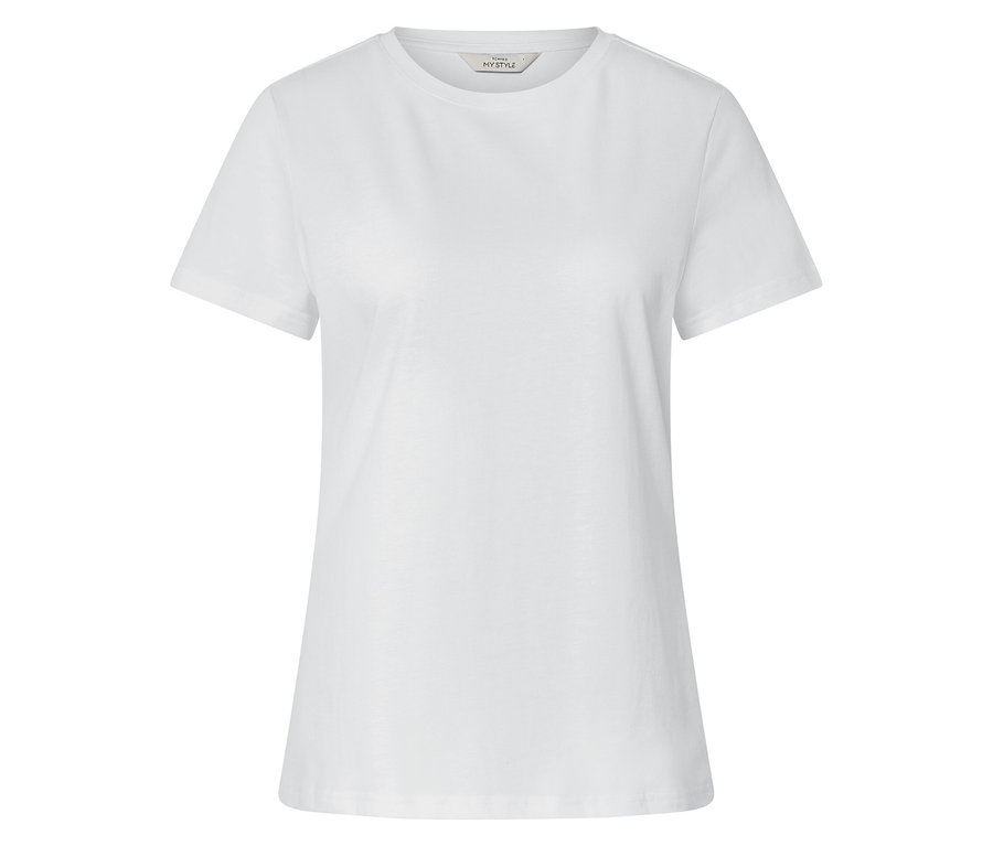 Biała koszulka z krótkim rękawem na białym tle.