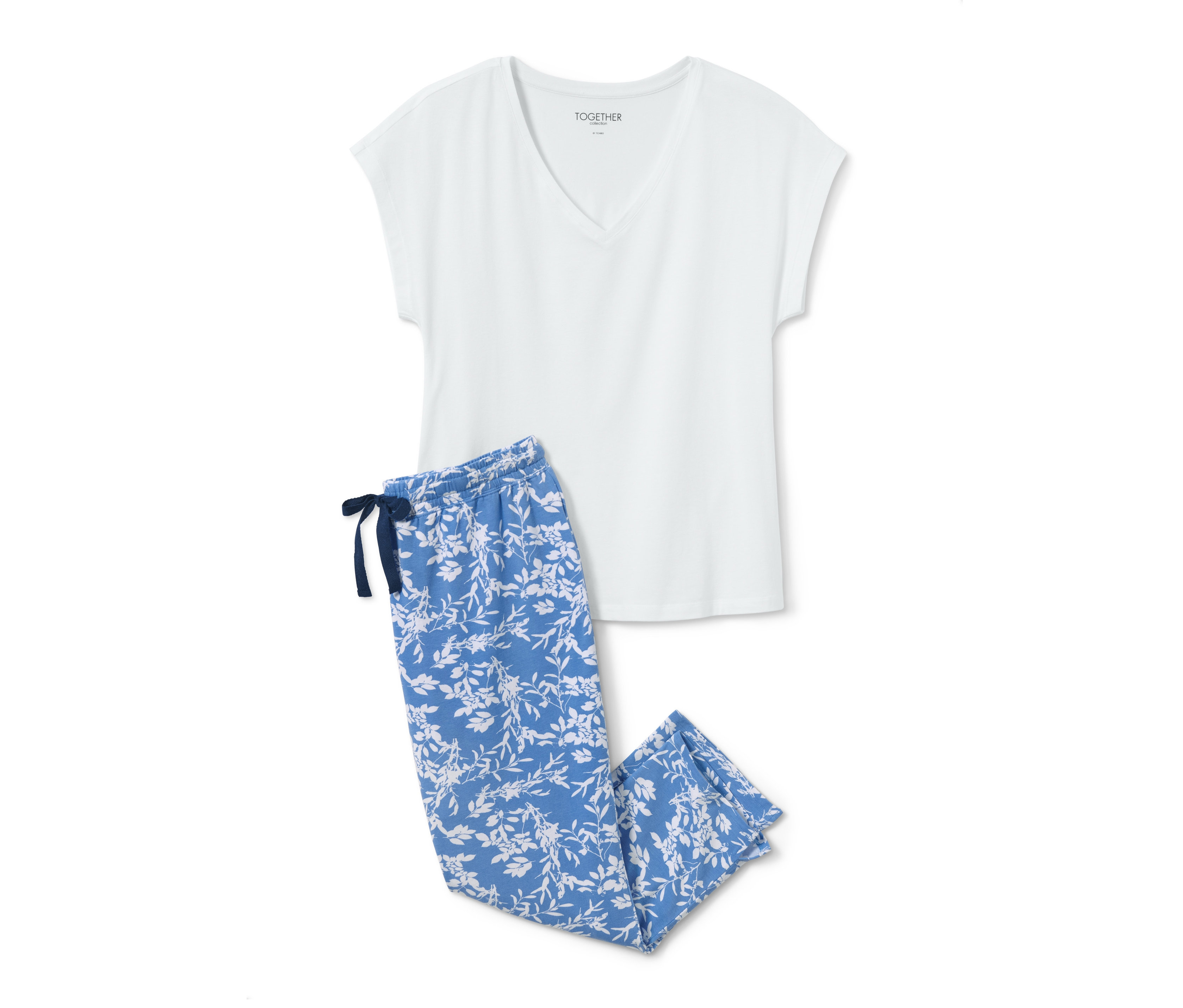 Tchibo - Piżama, niebieski/biały/w kwiatki