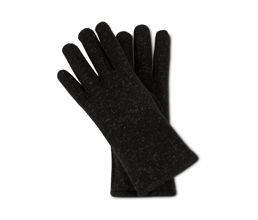 Czarne rękawiczki z dzianiny polarowej leżą na białym tle.