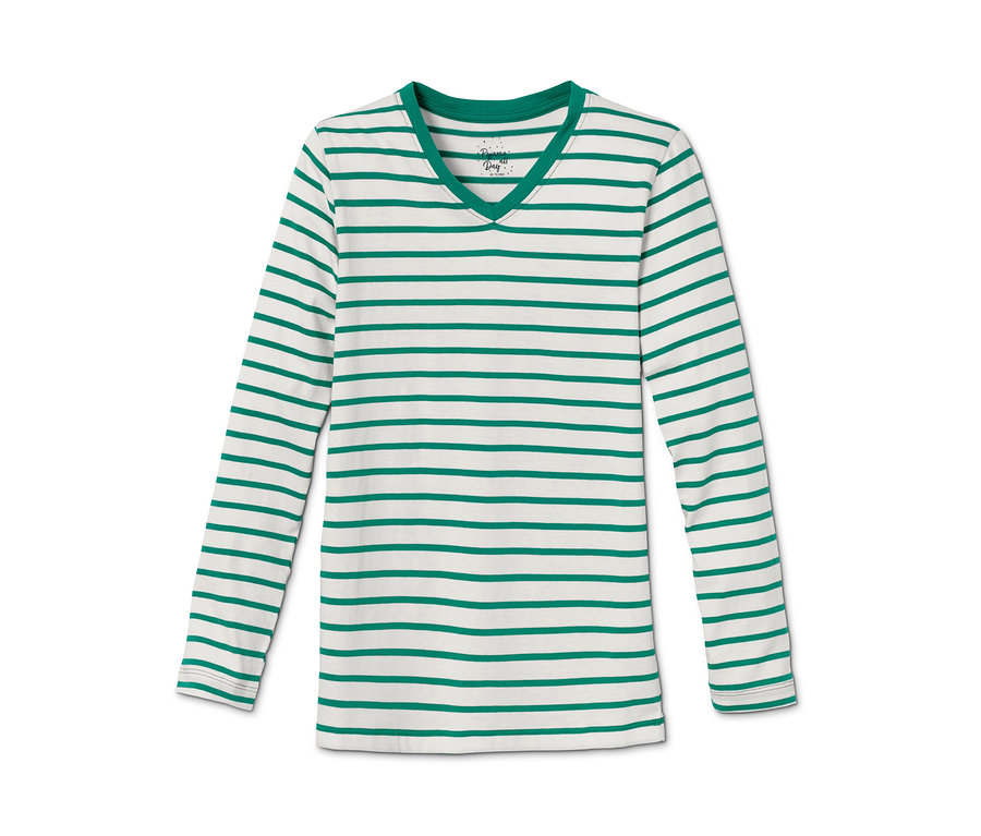 Koszulka z długim rękawem Piżama z bawełny ekologicznej w poziome zielono-białe paski.