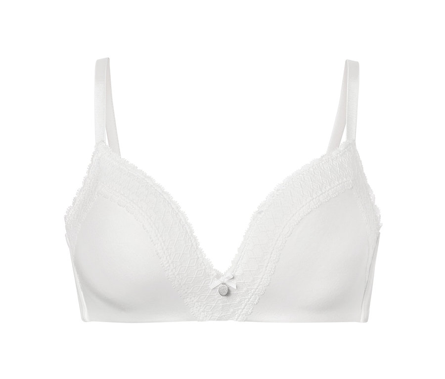 Biały biustonosz z miękkimi miseczkami.