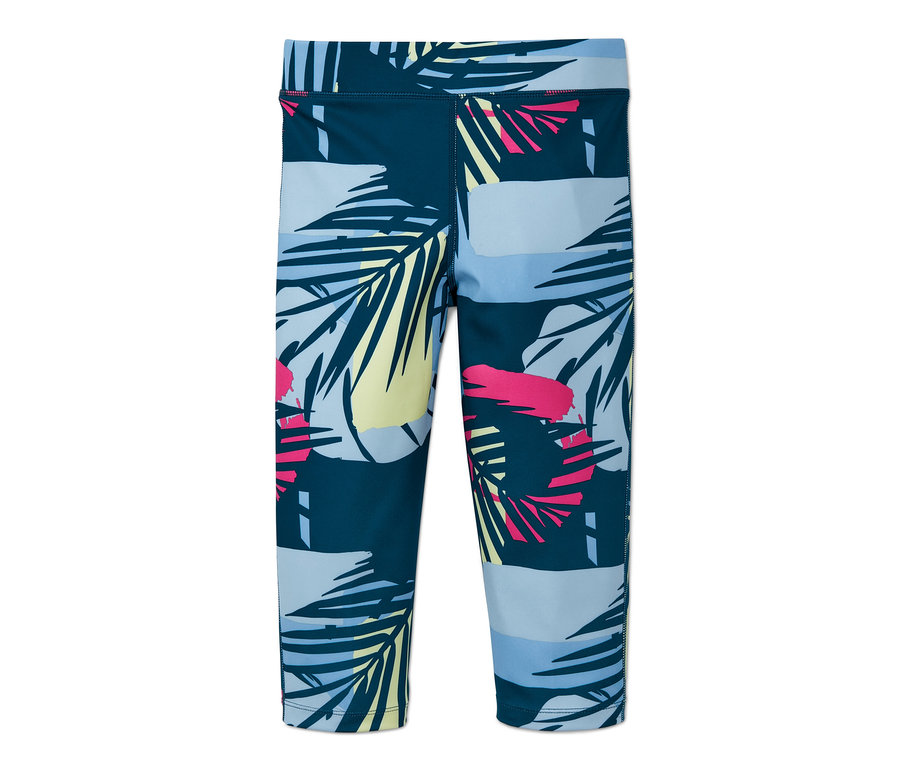 Dziecięce legginsy sportowe o długości 3/4 z materiałem z recyklingu w roślinny wzór.