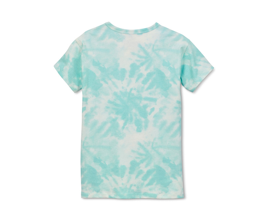 Widok z tyłu koszulki z bawełny ekologicznej, 2 sztuki, z wzorem tie-dye.