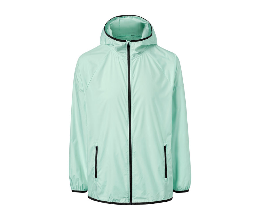 Miętowa kurtka do biegania z zamkiem błyskawicznym i kapturem.