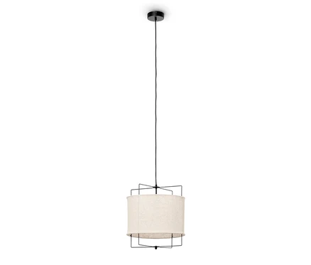 Lampa wisząca z kloszem z tkaniny.