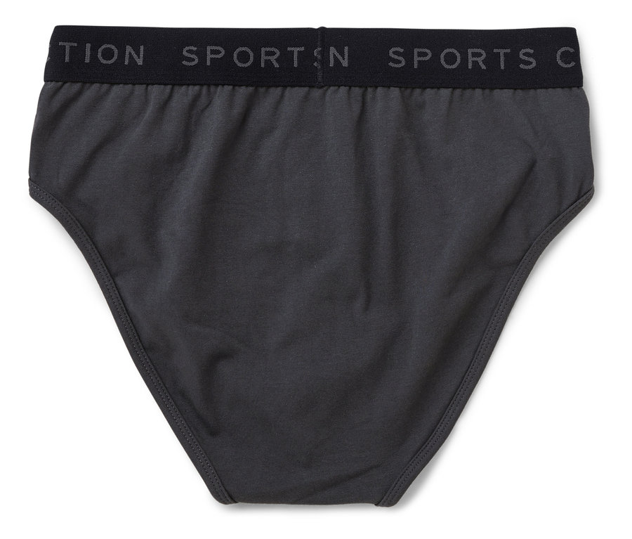 Szare męskie slipy z czarną gumką z napisem SPORTS.