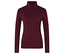 Burgundowy sweter z golfem o splocie żebrowym.