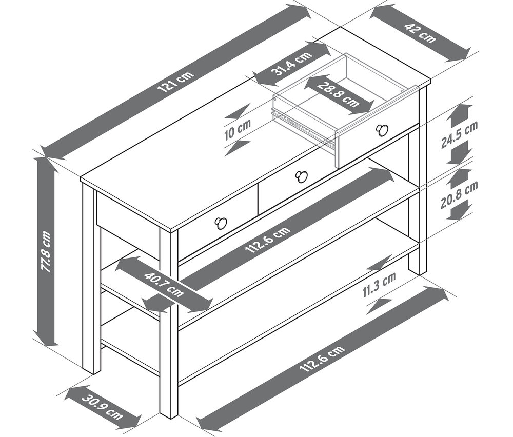 Wymiary lady z szufladami.