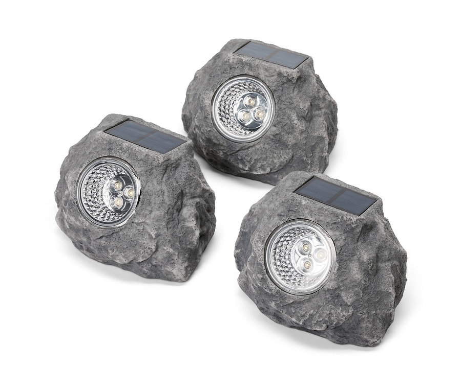 Trzy solarne kamienie LED premium.