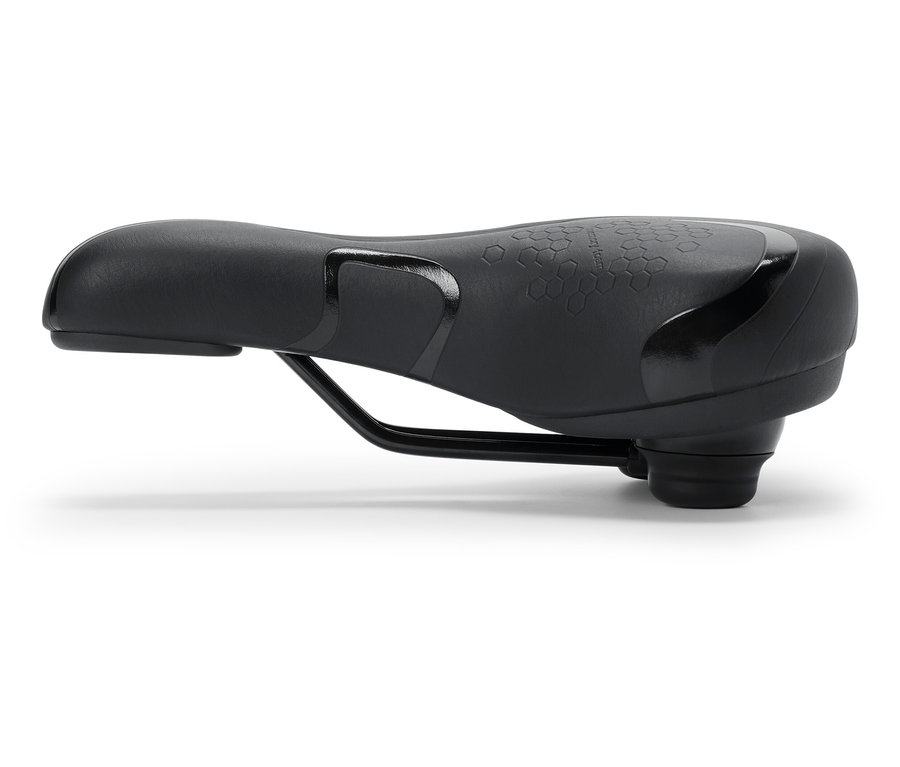 Czarne siodełko rowerowe.