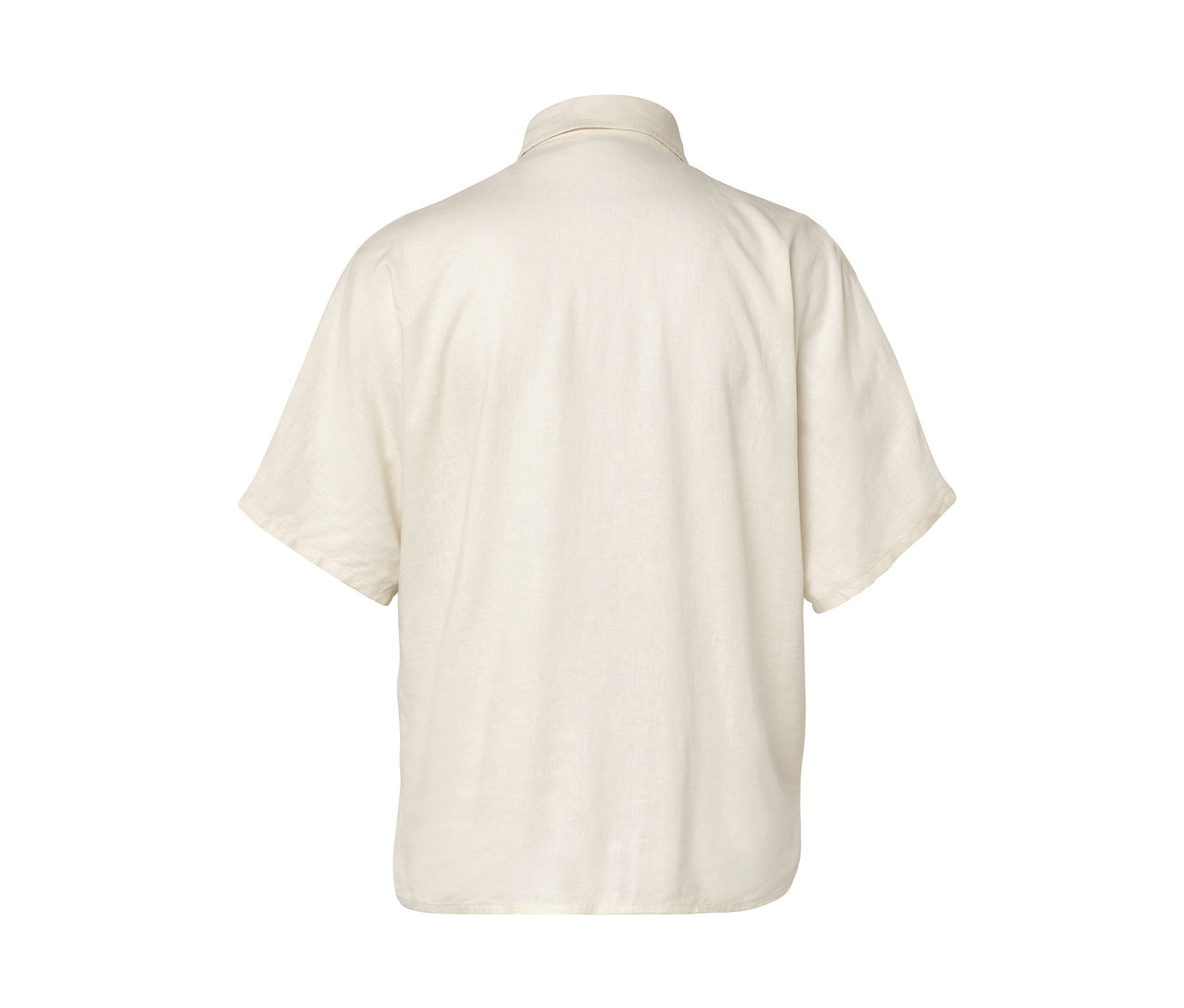 Kremowa lniana bluzka z tyłu.