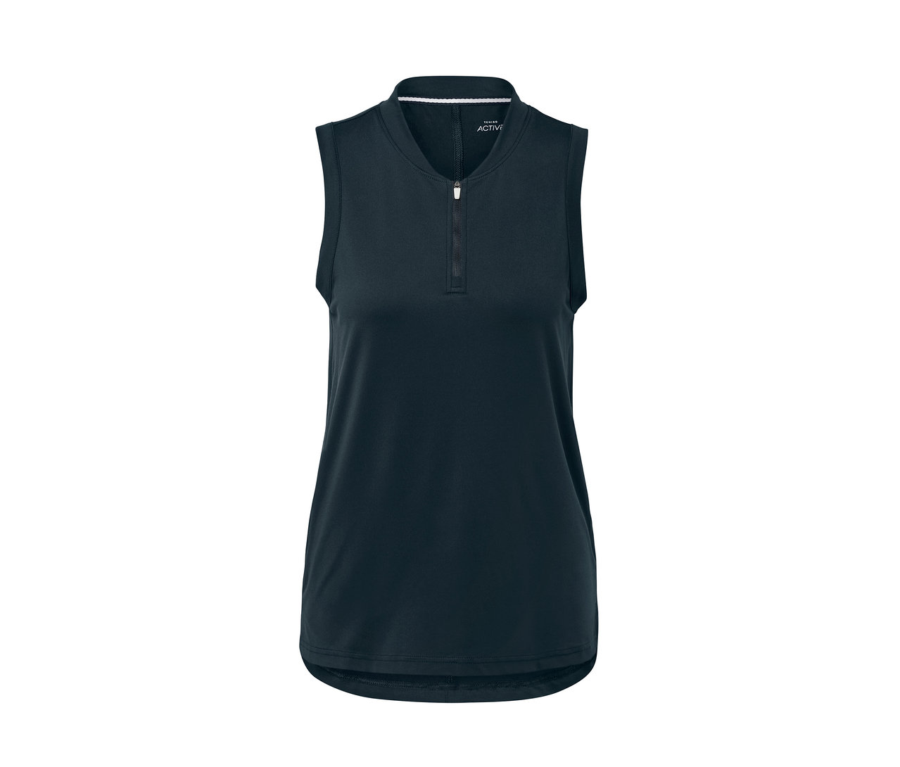 Granatowy top funkcyjny z krótkim zamkiem błyskawicznym.