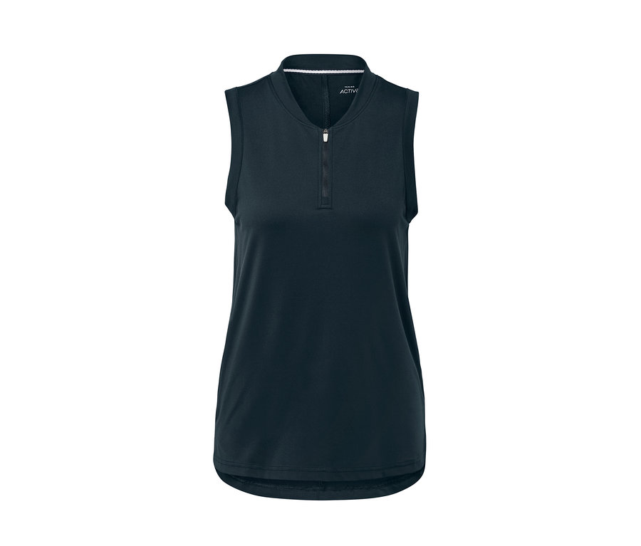 Granatowy top funkcyjny z krótkim zamkiem błyskawicznym.