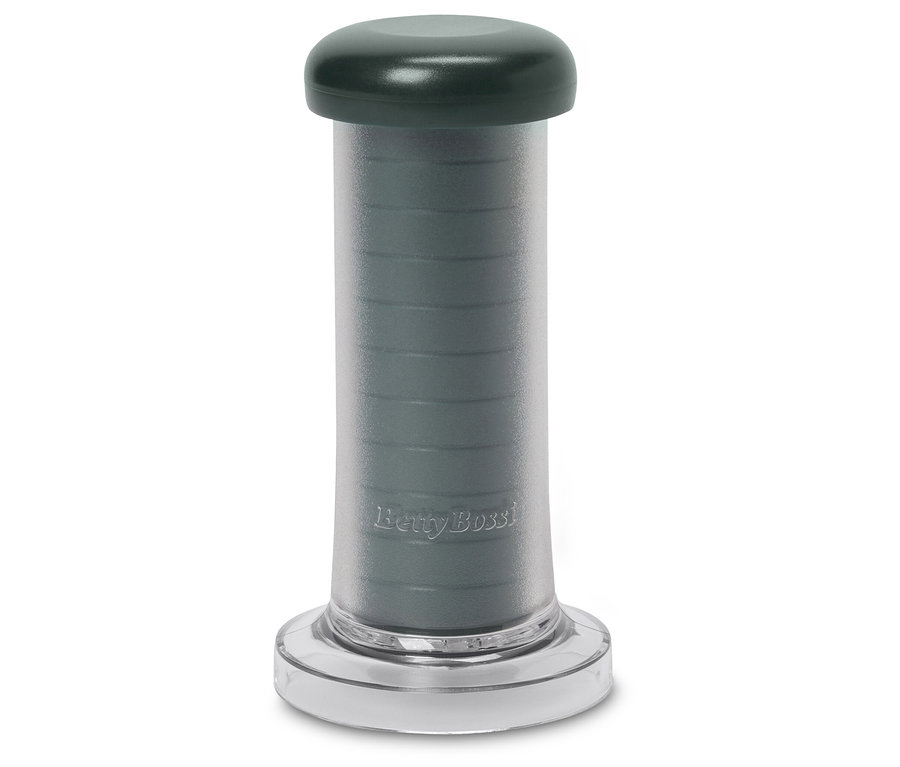 Wyciskacz do ciasta Betty Bossi z szarym uchwytem i przezroczystym korpusem.