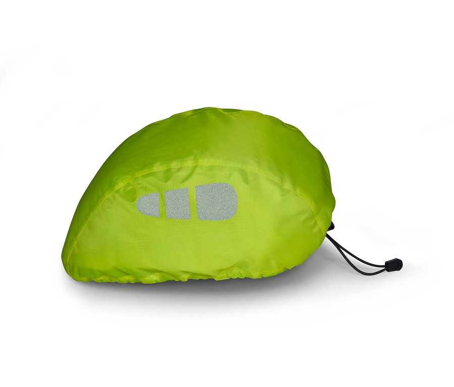 Zielony pokrowiec z elementami odblaskowymi na białym tle.