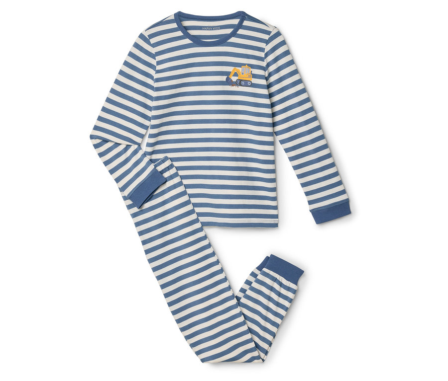 Pasiasta piżama dwuczęściowa z aplikacją koparki.