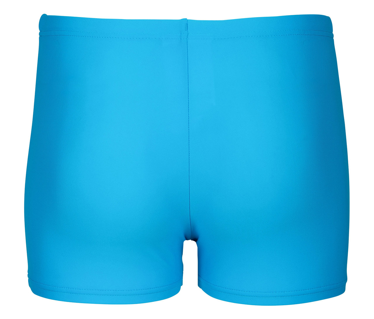 Zbliżenie na tył turkusowych bokserek kąpielowych.