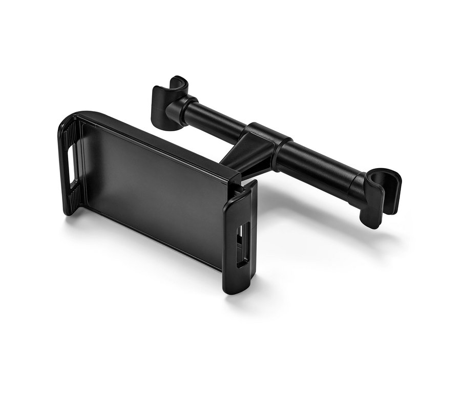 Czarny uchwyt na tablet do samochodu.